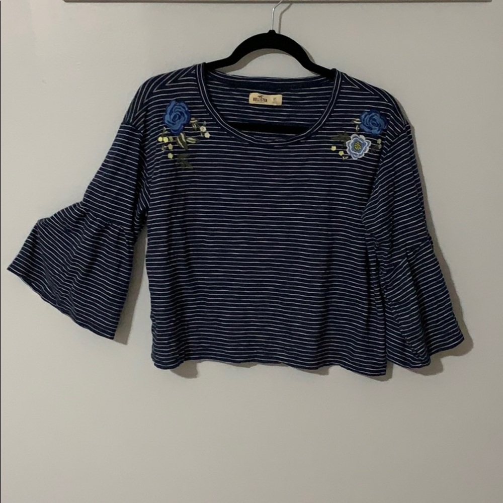 HOLLISTER bell sleeved striped top!!